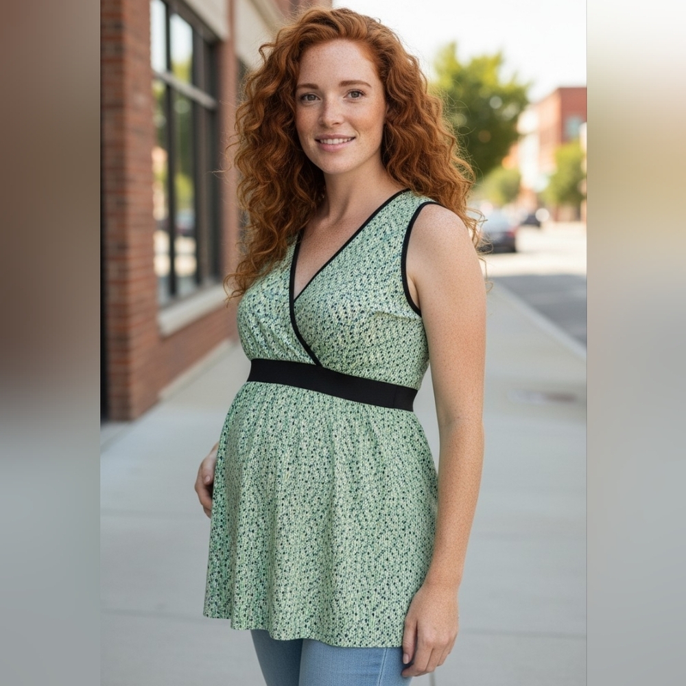 Motherhood Mint Sleeveless Top Shirt with Black Trim